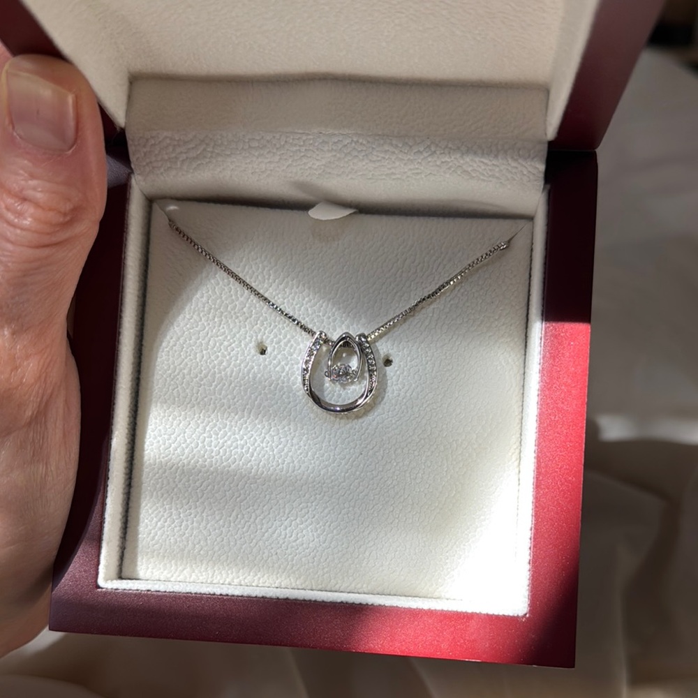 Silver Necklace with Circular Crystal Pendant